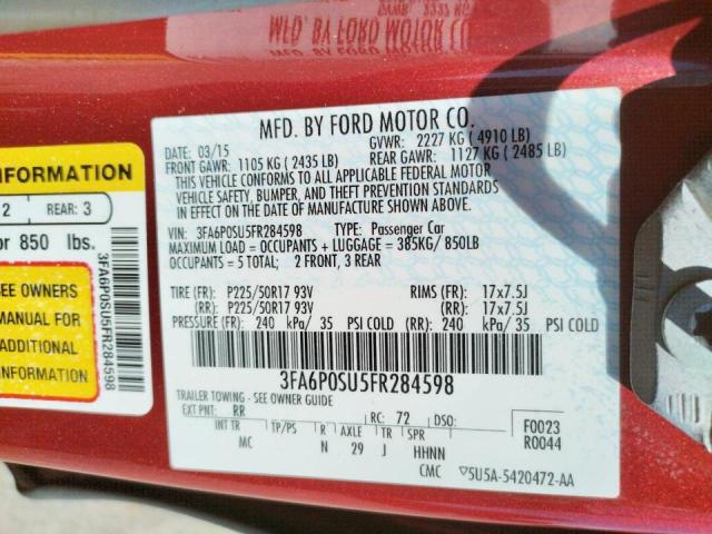 Photo 10 from auction – 2015 FORD FUSION TIT with VIN 3FA6P0SU5FR284598