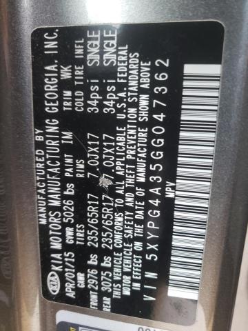 Photo 10 from auction – 2016 KIA SORENTO LX with VIN 5XYPG4A35GG047362