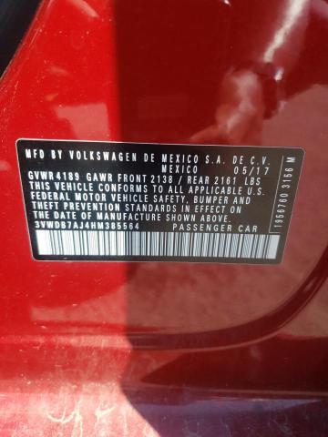 Photo 10 from auction – 2017 VOLKSWAGEN JETTA SE with VIN 3VWDB7AJ4HM385564