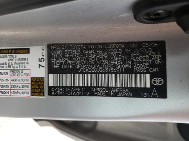 Photo 10 from auction – 2006 TOYOTA PRIUS with VIN JTDKB20U263186911