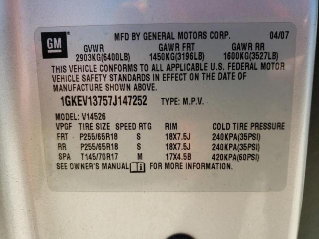 Photo 10 from auction – 2007 GMC ACADIA SLE with VIN 1GKEV13757J147252