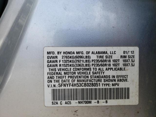 Photo 10 from auction – 2012 HONDA PILOT EXL with VIN 5FNYF4H53CB028051