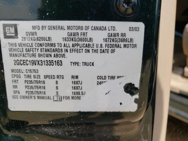 Photo 10 from auction – 2003 CHEVROLET SILVERADO with VIN 2GCEC19VX31335163