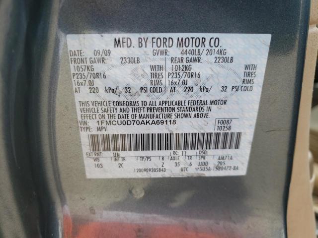 Photo 10 from auction – 2010 FORD ESCAPE XLT with VIN 1FMCU0D70AKA69118