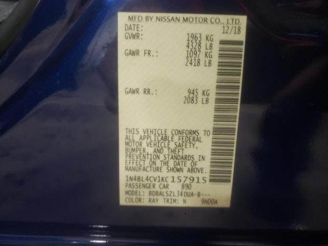 Photo 10 from auction – 2019 NISSAN ALTIMA SR with VIN 1N4BL4CV1KC157915