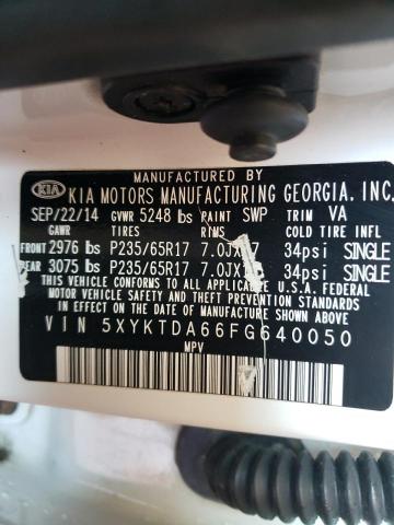 Photo 10 from auction – 2015 KIA SORENTO LX with VIN 5XYKTDA66FG640050