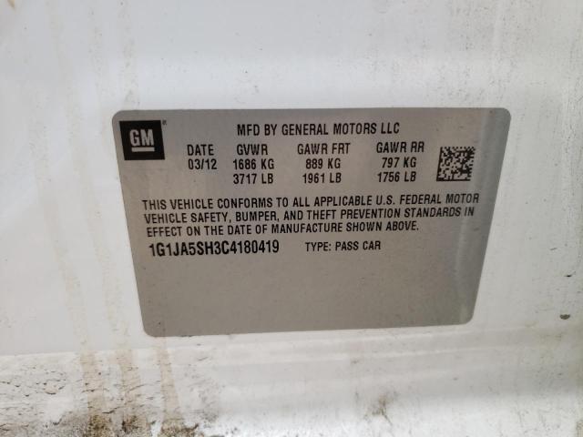 Photo 10 from auction – 2012 CHEVROLET SONIC LS with VIN 1G1JA5SH3C4180419