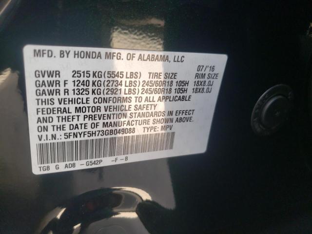 Photo 10 from auction – 2016 HONDA PILOT EXLN with VIN 5FNYF5H73GB049088