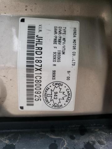 Photo 10 from auction – 2001 HONDA CR-V SE with VIN JHLRD187X1C800925