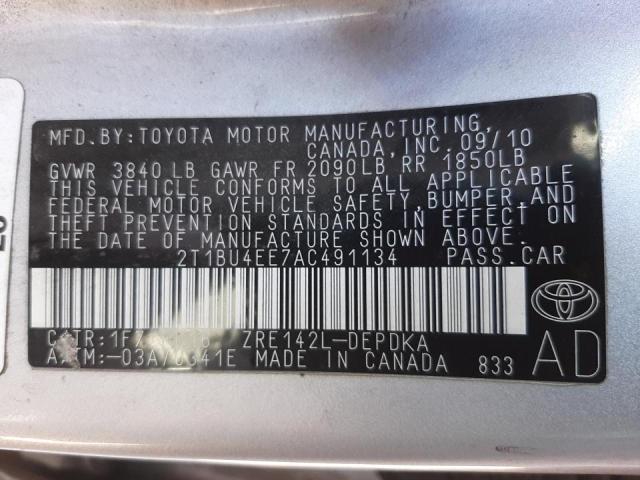 Photo 10 from auction – 2010 TOYOTA COROLLA BA with VIN 2T1BU4EE7AC491134