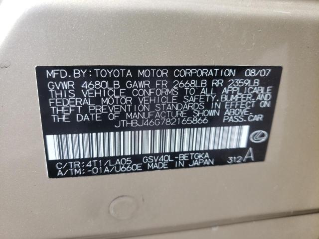 Photo 10 from auction – 2008 LEXUS ES 350 with VIN JTHBJ46G782165866