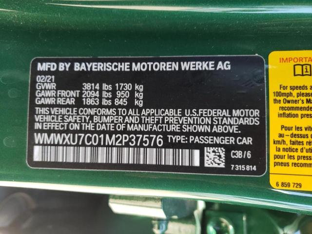 Photo 10 from auction – 2021 MINI COOPER with VIN WMWXU7C01M2P37576