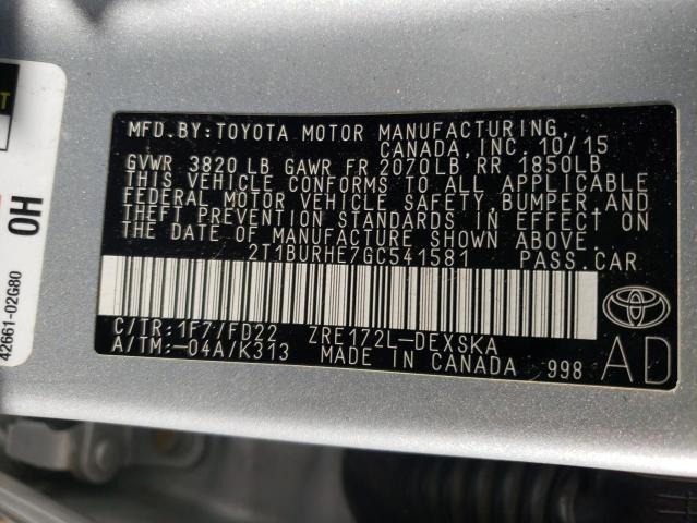 Photo 10 from auction – 2016 TOYOTA COROLLA L with VIN 2T1BURHE7GC541581