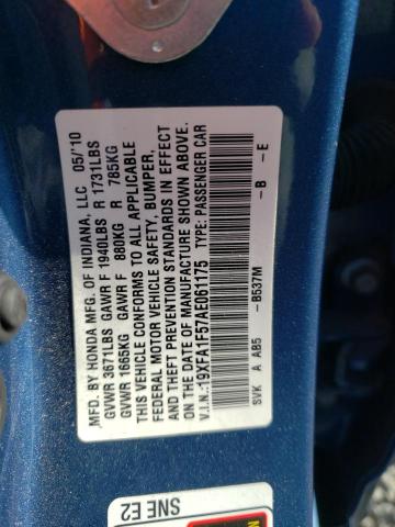 Photo 10 from auction – 2010 HONDA CIVIC LX with VIN 19XFA1F57AE061175