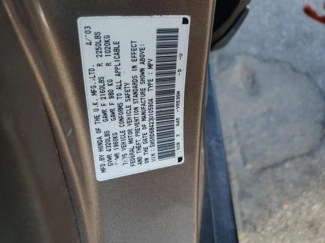 Photo 10 from auction – 2003 HONDA CR-V LX with VIN SHSRD68423U105904