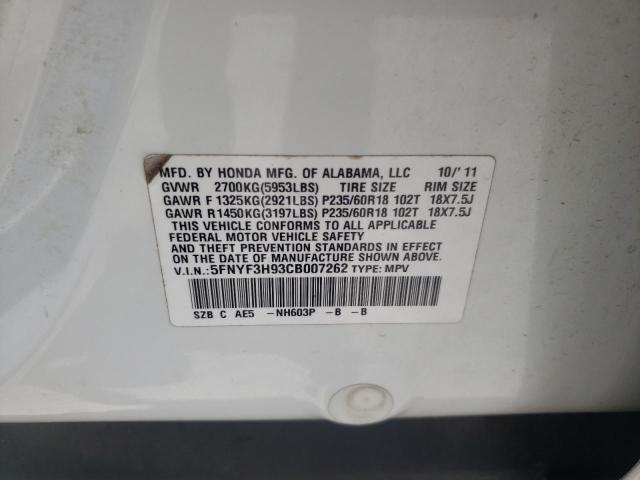 Photo 10 from auction – 2012 HONDA PILOT TOUR with VIN 5FNYF3H93CB007262