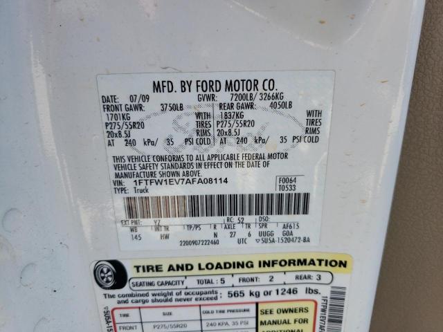 Photo 10 from auction – 2010 FORD F150 SUPER with VIN 1FTFW1EV7AFA08114