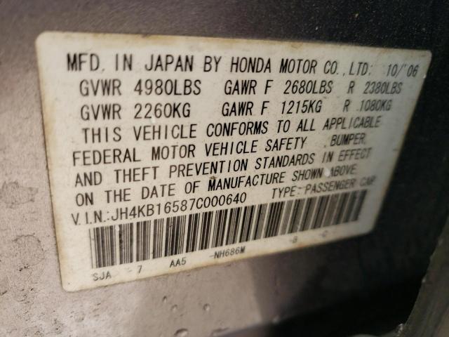 Photo 10 from auction – 2007 ACURA RL with VIN JH4KB16587C000640