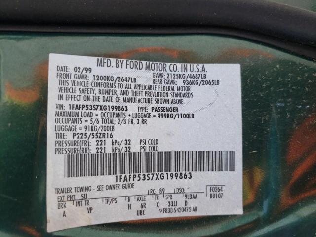 Photo 10 from auction – 1999 FORD TAURUS SE with VIN 1FAFP53S7XG199863