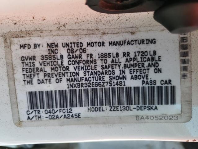 Photo 10 from auction – 2006 TOYOTA COROLLA CE with VIN 1NXBR32E66Z751481