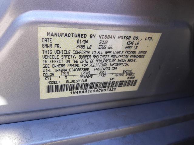 Photo 10 from auction – 2004 NISSAN MAXIMA SE with VIN 1N4BA41E34C887322