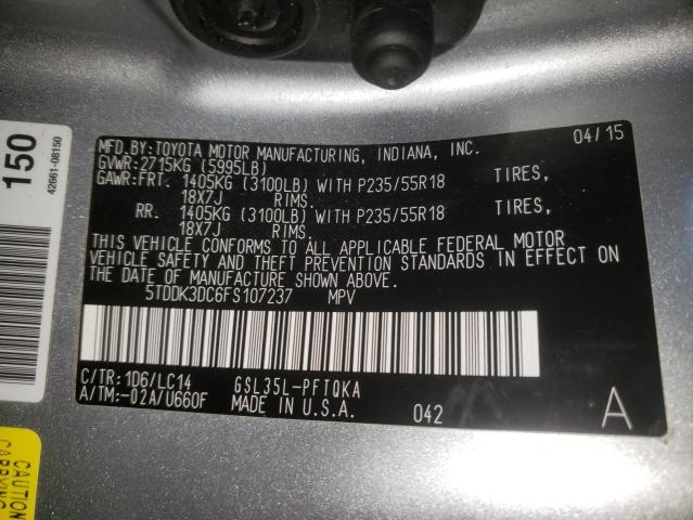 Photo 10 from auction – 2015 TOYOTA SIENNA XLE with VIN 5TDDK3DC6FS107237