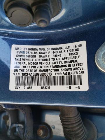 Photo 10 from auction – 2009 HONDA CIVIC LX with VIN 19XFA16599E006013
