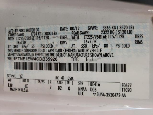 Photo 10 from auction – 2012 FORD ECONOLINE with VIN 1FTNE1EW4CDB35926