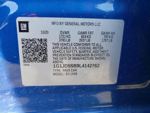 Photo 10 from auction – 2020 CHEVROLET SONIC LT with VIN 1G1JD5SB9L4142762
