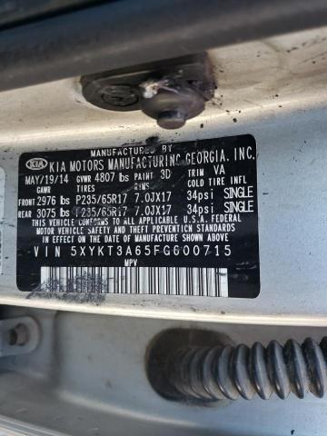 Photo 10 from auction – 2015 KIA SORENTO LX with VIN 5XYKT3A65FG600715