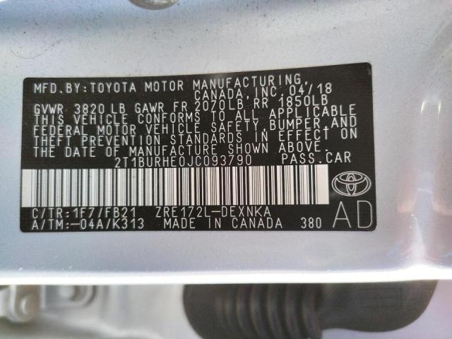 Photo 10 from auction – 2018 TOYOTA COROLLA L with VIN 2T1BURHE0JC093790