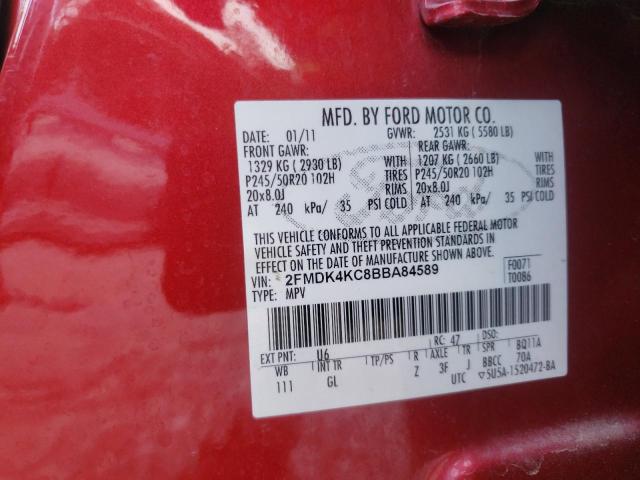 Photo 10 from auction – 2011 FORD EDGE LIMIT with VIN 2FMDK4KC8BBA84589