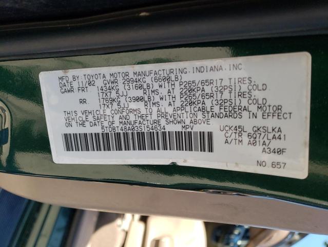 Photo 10 from auction – 2003 TOYOTA SEQUOIA LI with VIN 5TDBT48A03S154634