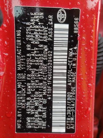 Photo 10 from auction – 2012 TOYOTA CAMRY BASE with VIN 4T1BF1FK8CU520462