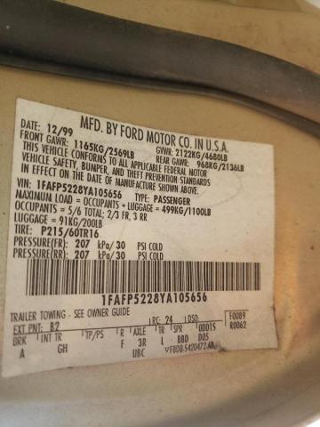 Photo 10 from auction – 2000 FORD TAURUS LX with VIN 1FAFP5228YA105656