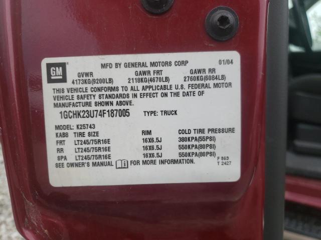 Photo 10 from auction – 2004 CHEVROLET 2500 with VIN 1GCHK23U74F187005