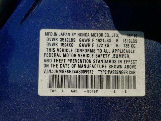 Photo 10 from auction – 2010 HONDA FIT with VIN JHMGE8H24AS009972