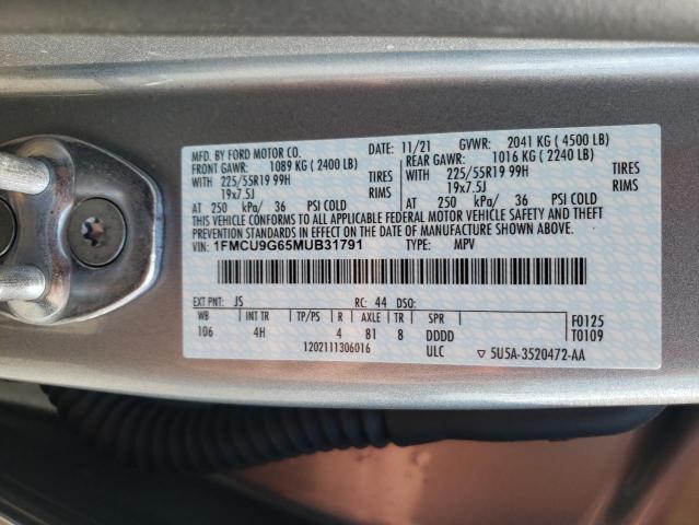 Photo 10 from auction – 2021 FORD ESCAPE SE with VIN 1FMCU9G65MUB31791