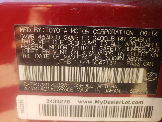 Photo 10 from auction – 2015 LEXUS IS 250 with VIN JTHBF1D27F5047139