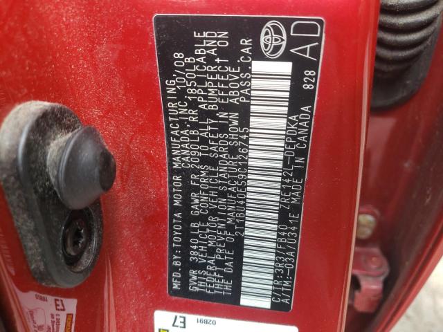 Photo 10 from auction – 2009 TOYOTA COROLLA BA with VIN 2T1BU40E59C126745