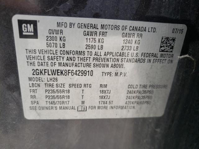 Photo 10 from auction – 2015 GMC TERRAIN SL with VIN 2GKFLWEK8F6429910