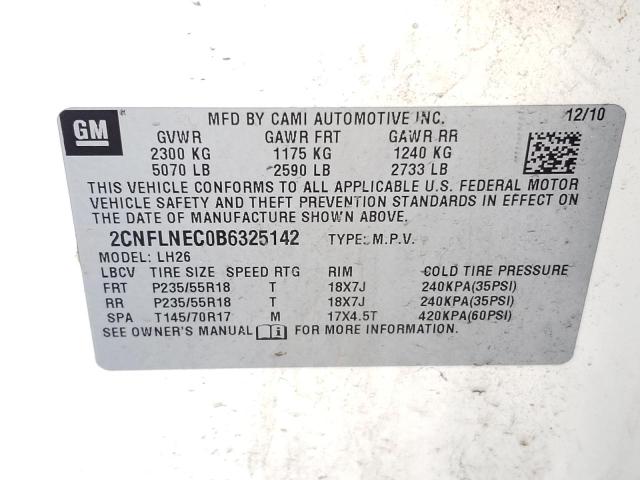 Photo 10 from auction – 2011 CHEVROLET EQUINOX LT with VIN 2CNFLNEC0B6325142