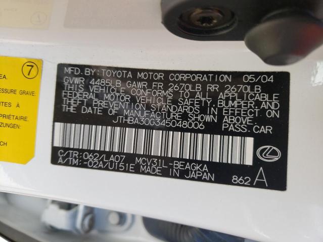 Photo 10 from auction – 2004 LEXUS ES 330 with VIN JTHBA30G345048006