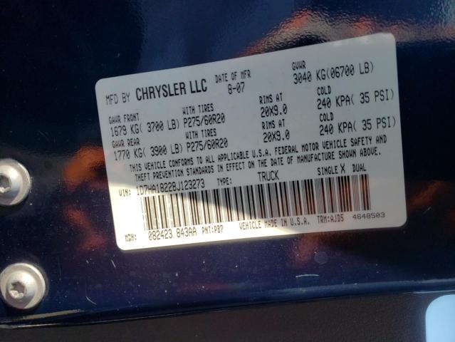 Photo 10 from auction – 2008 DODGE RAM 1500 S with VIN 1D7HA18228J123273