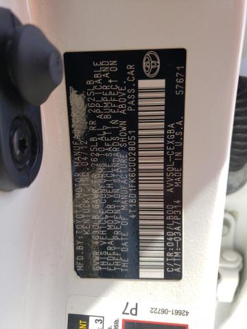 Photo 10 from auction – 2012 TOYOTA CAMRY HYBR with VIN 4T1BD1FK6CU028051