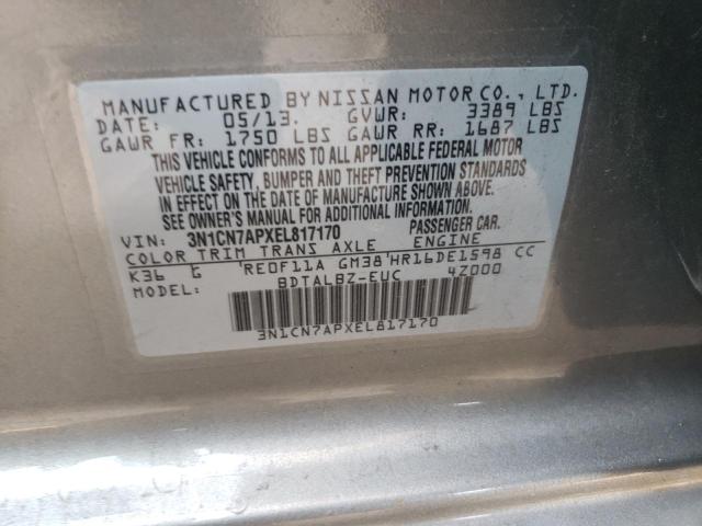 Photo 10 from auction – 2014 NISSAN VERSA S with VIN 3N1CN7APXEL817170