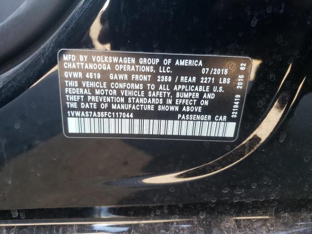 Photo 10 from auction – 2015 VOLKSWAGEN PASSAT S with VIN 1VWAS7A35FC117044