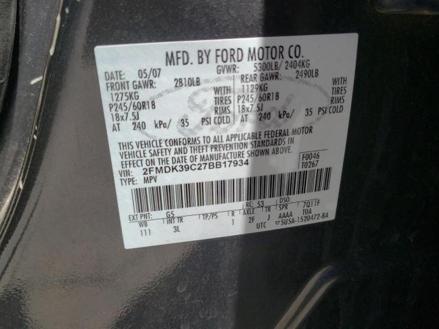 Photo 10 from auction – 2007 FORD EDGE SEL P with VIN 2FMDK39C27BB17934