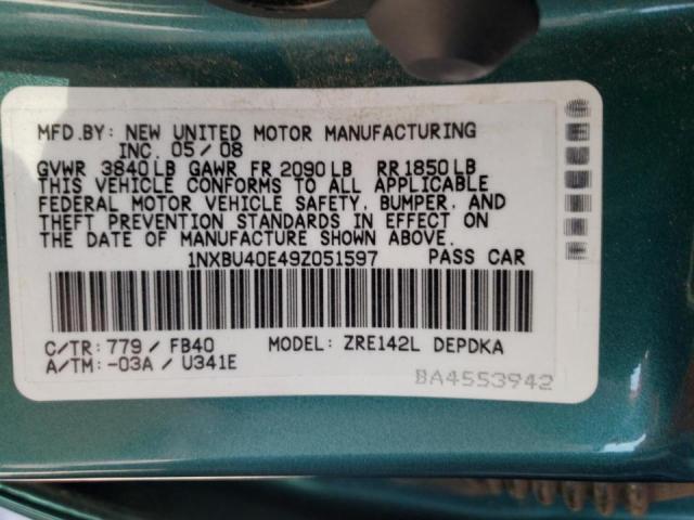 Photo 10 from auction – 2009 TOYOTA COROLLA BA with VIN 1NXBU40E49Z051597