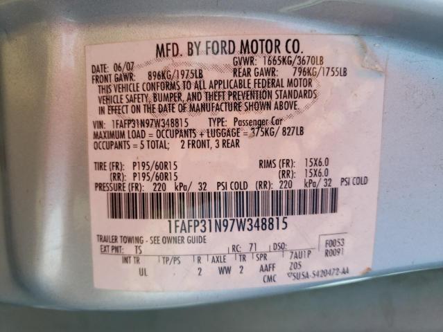 Photo 10 from auction – 2007 FORD FOCUS ZX3 with VIN 1FAFP31N97W348815